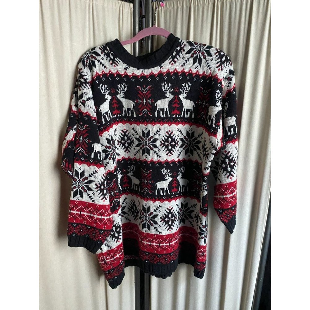 VTG AK America Holiday Sweater with Shoulder Pads WARM Reindeer  Sz 18/20